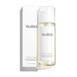 Medik8 Press & Glow Daily Exfoliating PHA Tonic with Enzyme Activator - Polyhydroxy Acid Toner - Gentle, Cleansing Exfoliant for Clarifying, Skin Toning, and Redness - For Radiant Glass Skin - 6.7 oz