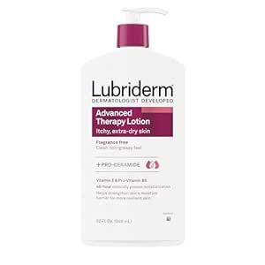 Lubriderm Advanced Therapy Fragrance Free Moisturizing Hand & Body Lotion + Pro-Ceramide with Vitamins E & Pro-Vitamin B5, Intense Hydration for Itchy, Extra Dry Skin, Non-Greasy, 32 fl. oz