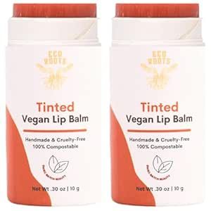 Tinted Lip Balm 2 Pack - Organic and Vegan Lip Moisturizer - Cruelty-Free, Eco-Friendly - Plastic-Free with Compostable Packaging - Made in USA Lip Balm Set