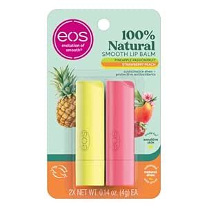 eos 100% Natural Lip Balm - Strawberry Peach and Pineapple Passionfruit, Dermatologist Recommended, All-Day Moisture, 0.14 oz, 2 Pack