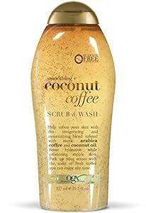 OGX Smoothing + Coconut Coffee Exfoliating Body Scrub with Arabica Coffee & Coconut Oil, Moisturizing Body Wash for Dry Skin, Paraben-Free with Sulfate-Free Surfactants, 19.5 Fl Oz
