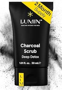 Lumin - Charcoal Scrub Deep Detox for Men - Face Cleanser for Men, Pre Shave Scrub, A charcoal face exfoliator that refreshes & rejuvenates the skin, Suitable for all skin types, 30ml, 1-Pack