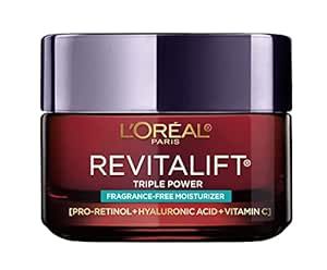 L'Oreal Paris Revitalift Triple Power Anti-Aging Face Moisturizer, Pro Retinol, Hyaluronic Acid & Vitamin C, Reduce Wrinkles, Fragrance Free 1.7 Oz