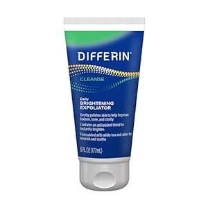 Differin Face Scrub Daily Brightening Exfoliator, Improves Tone and Texture for Acne Prone Skin, Green, 6 Fl Oz (Packaging May Vary)