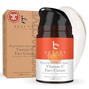 Beauty by Earth Hyperactive Anti Aging Vitamin C Face Cream - Made in USA with Natural & Organic Ingredients, Face Moisturizer for Women & Men, Day & Night Cream, Anti Wrinkle Face Skin Lotion