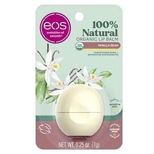 eos 100% Natural & Organic Lip Balm Sphere- Vanilla Bean, All-day Moisture, Dermatologist Recommended for Sensitive Skin, Lip Care Products, 0.25 oz