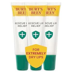 Burt's Bees Rescue Lip Relief Lip Balm, With Shea Butter and Echinacea, Tint-Free, Natural Origin Lip Care, 3 Tubes, 0.35 oz.
