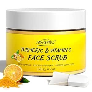 Vitamin C and Turmeric Face Scrub Cream Organics Microdermabrasion Facial Scrub Exfoliating Clears Blackheads Improve Dark Spot Acne with Strawberry Extract Exfoliator