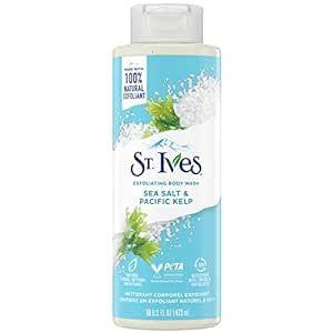 St. Ives Exfoliating Body Wash - Sea Salt & Pacific Kelp Scrub, Natural Body Wash, Body Soap, or Hand Soap with Plant-Based Exfoliants for Glowing Skin, 16 Ounces