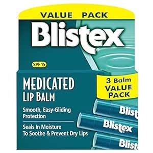Blistex Medicated Lip Balm, 0.15 Ounce, 3 Count (Pack of 1) Prevent Dryness & Chapping, SPF 15 Sun Protection, Seals in Moisture, Hydrating Lip Balm, Easy Glide Formula for Full Coverage