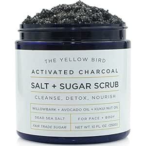 Natural Activated Charcoal Body & Face Scrub. Exfoliating Dead Sea Salt & Sugar Scrub. Deep Cleansing Pore Minimizer. Anti Cellulite, Acne, Blackhead, Scars, Wrinkle Treatment.
