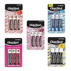 ChapStick Classic Collection Flavored Lip Balm Tubes Pack, Lip Moisturizer - 0.15 Oz (Box of 5 Packs of 3)