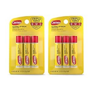Carmex Medicated Lip Balm Sticks, Lip Moisturizer for Dry, Chapped Lips, 0.15 OZ - (2 Packs of 3)