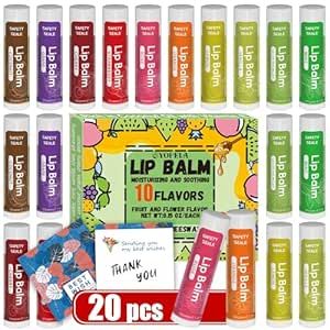 Yopela 20 Pack Natural Lip Balm Bulk with Vitamin E and Coconut Oil - Moisturizing, Soothing, and Repairing Dry and Chapped Lips - 10 Flavors - Non-GMO