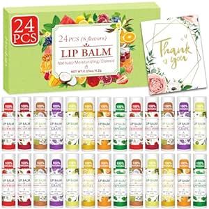 24 Pack Lip Balm,100% Natural Lip Balm Bulk with Vitamin E and Coconut Oil, Moisturizing Lip Balm for Dry Lips, Lip Balm for Stocking Stuffers-8 Flavors