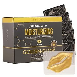 DERMORA Skin Treatment Mask Golden Glow Lip Mask - 20 Pack Lip Gel Masks - Rejuvenating Lip Masks for Lines, Wrinkles, Tightening, Firming
