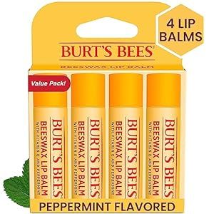 Burt's Bees 100% Natural Origin Moisturizing Lip Balm, Original Beeswax with Vitamin E & Peppermint Oil, 4 Tubes in Blister Box