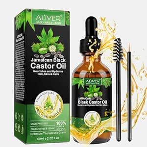 ALIVER Organic Castor Oil, Jamaican Black Castor Oil Organic Cold Pressed Unrefined, Hexane Free,Pure and Natural Castor Oil for the Whole Body 2.02 Fl oz