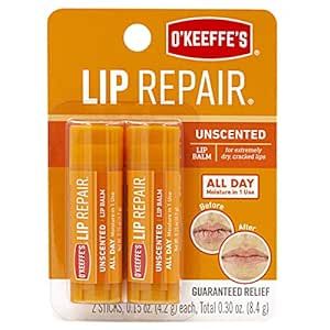 O'Keeffe's Unscented Lip Repair Lip Balm for Dry, Cracked Lips, Stick, Twin Pack