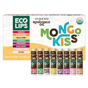 Eco Lips Mongo Kiss Certified Organic Lip Balm Variety 8-pack with Mongongo Oil & Cocoa Butter to Moisturize Dry Chapped Lips | Made in USA
