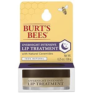 Burt's Bees Overnight Intensive Lip Treatment, 0.25 oz - Moisturizing, Restorative, Reduces Fine Lines, Vitamin E, Ceramides Oils, Leaping Bunny Certified, Compact Jar