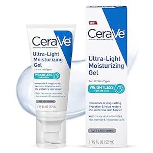 CeraVe Ultra-Light Moisturizing Gel | Hydrating Gel Face Moisturizer with Ceramides, Niacinamide, Hyaluronic Acid | Fragrance Free | Oil-Free | Weightless Mattifying Moisturizer | 1.75 FL Oz
