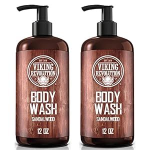 Viking Revolution Men's Body Wash - Sandalwood, Skin Cleaning Agent - Mens Natural Body Wash with Vitamin E and Rosemary Oil - Shower Gel Liquid Soap, 12 Fl Oz (Pack of 2)