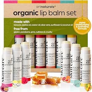 Natural Organic Lip Balm Beeswax - (6 x .15 Oz) - Gift Set of Assorted Flavors - Chapstick for Dry, Chapped & Cracked Lips - Lip Repair with Aloe Vera, Coconut, Castor & Jojoba Oil (Assorted Flavors)