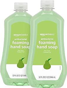 Amazon Basics Foaming Antibacterial Soap Refill, Pear Scent, Triclosan-Free, 32 Fluid Ounces (ONLY Fits Foaming Dispensers), Pack of 2